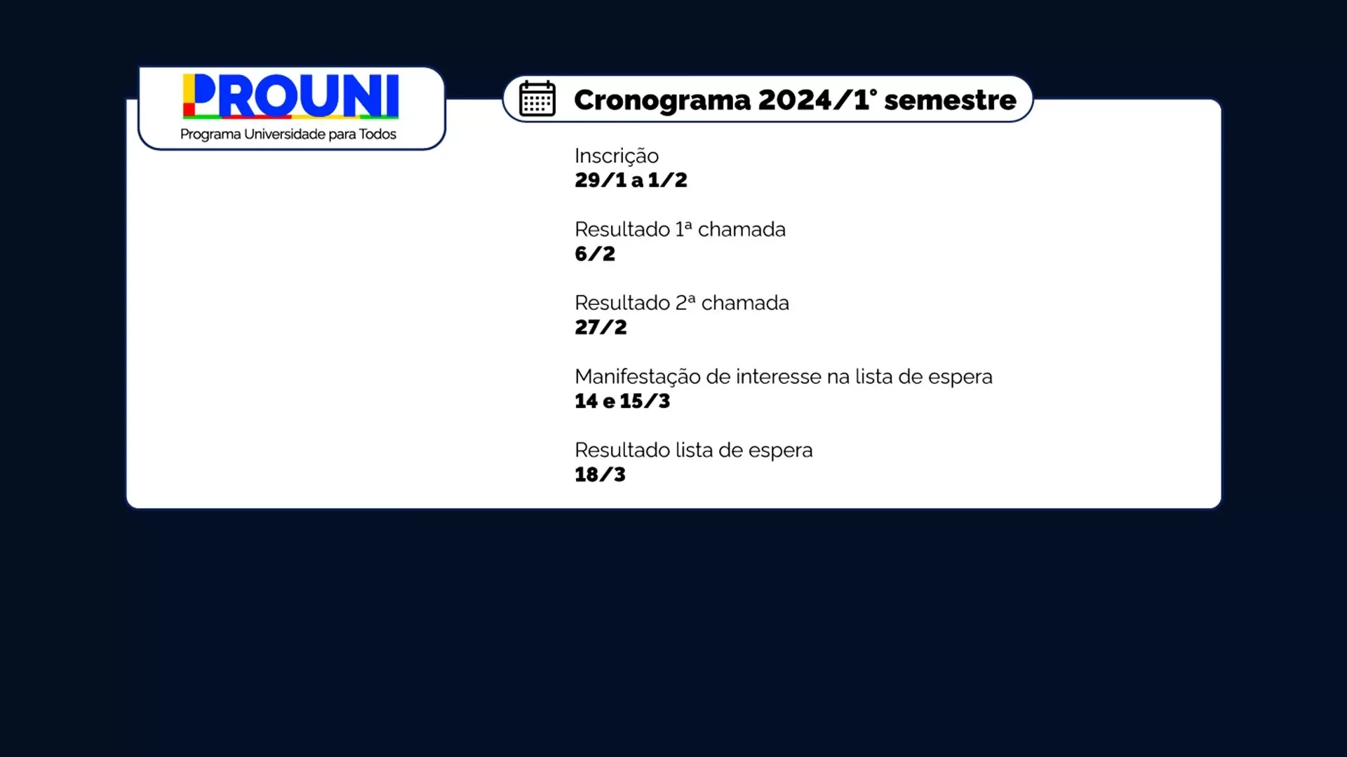 Inscrições PROUNI 2024